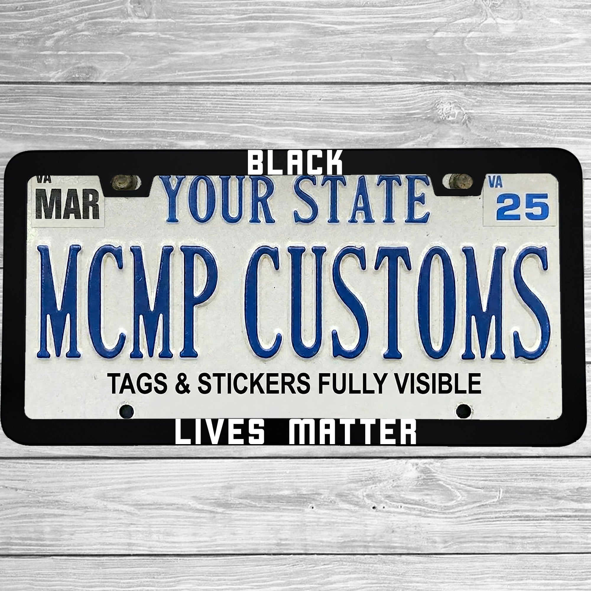 "Black Lives Matter" license plate frame shown on vehicle — lifestyle photo