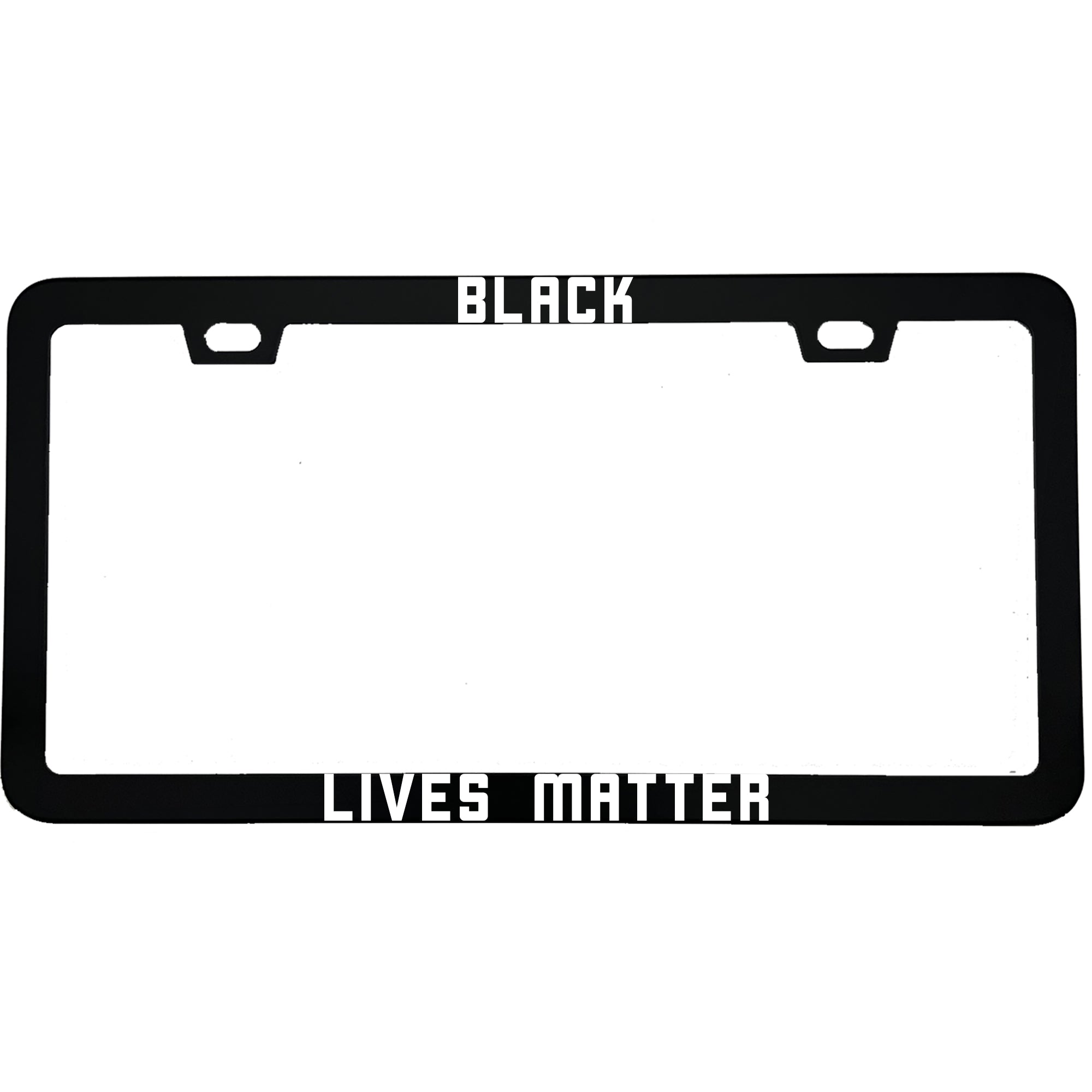 "Black Lives Matter" awareness aluminum license plate frame — front view