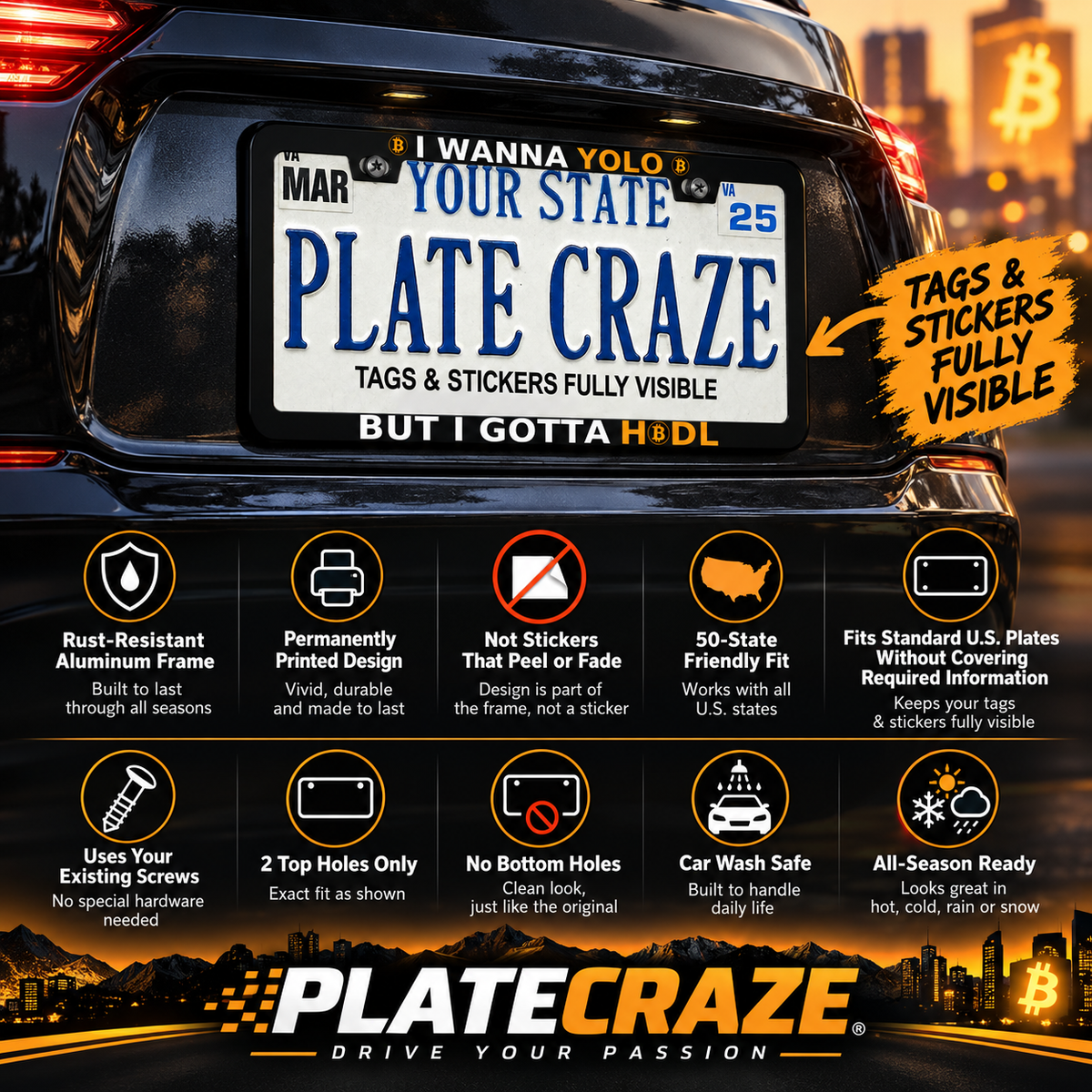 I Wanna YOLO But I Gotta HODL Bitcoin License Plate Frame