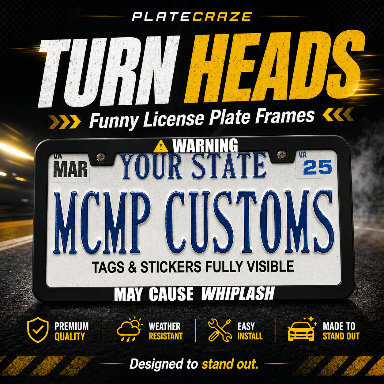 Warning: May Cause Whiplash Funny Aluminum License Plate Frame
