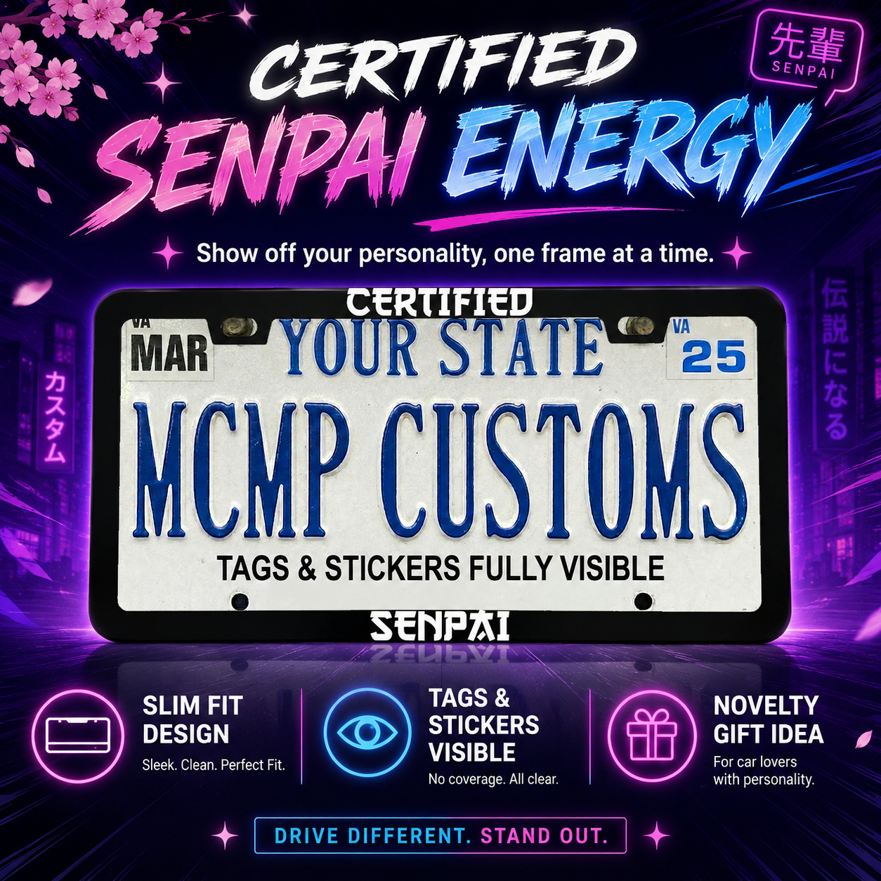 Certified Senpai Anime Aluminum License Plate Frame
