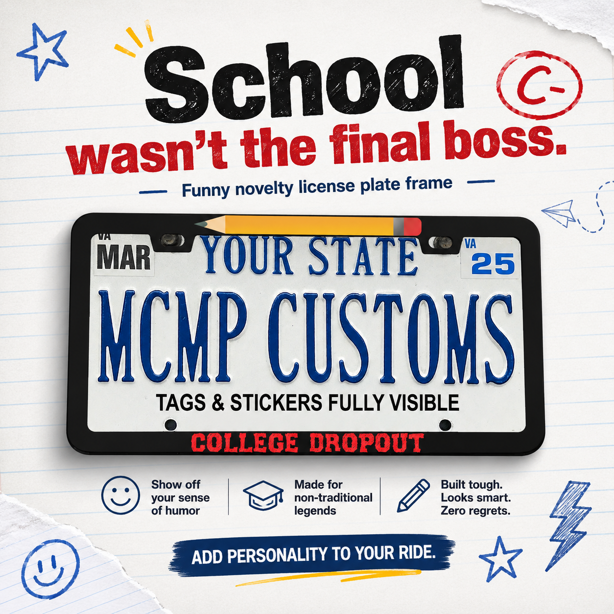 College Dropout Funny Aluminum License Plate Frame