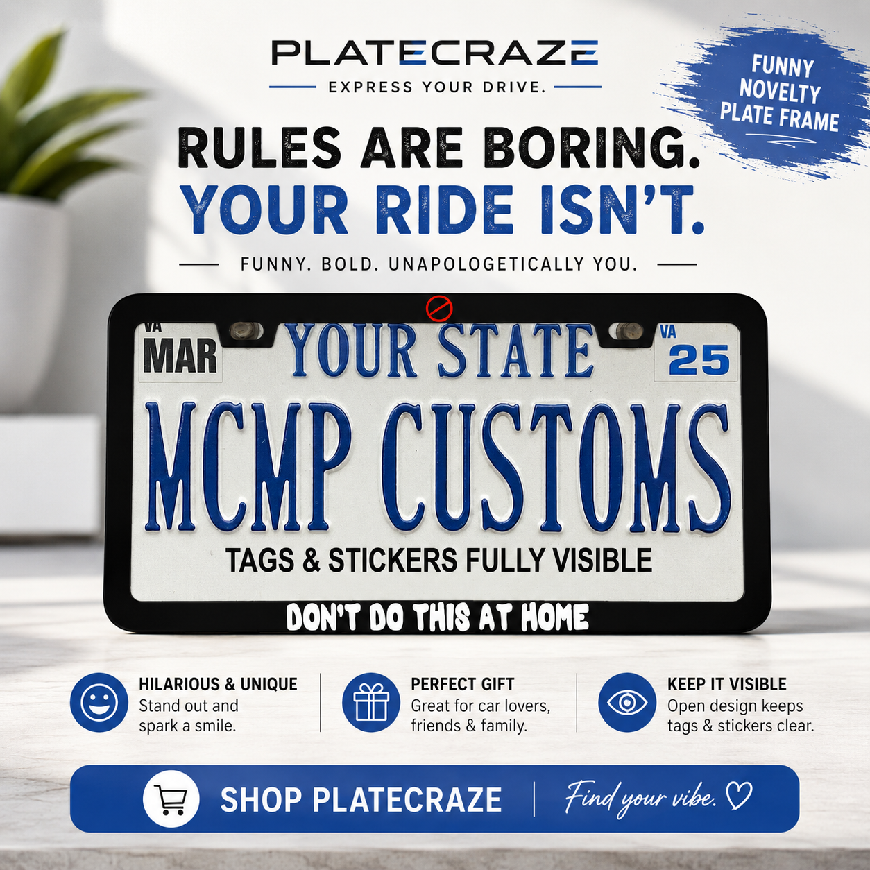 Don't Do This At Home Funny Aluminum License Plate Frame