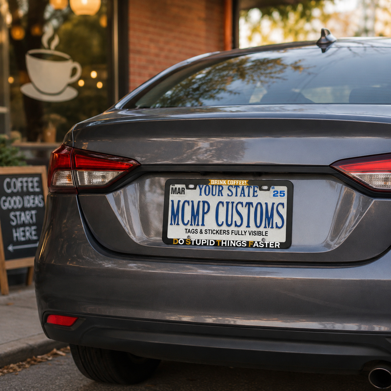 Drink Coffee Do Stupid Things Faster Funny Aluminum License Plate Frame
