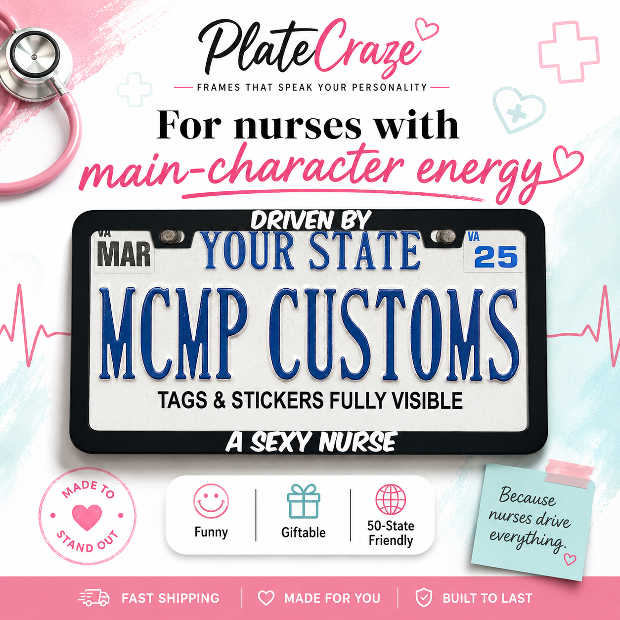 Driven By A Sexy Nurse Aluminum License Plate Frame