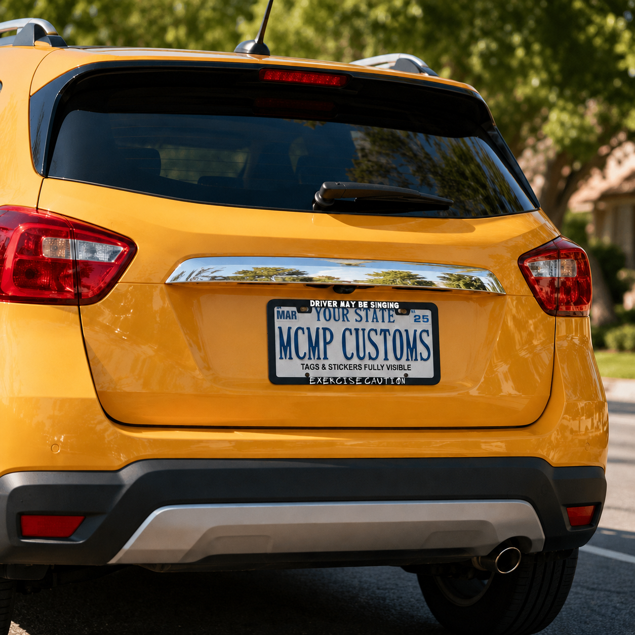 Driver May Be Singing Exercise Caution Funny Aluminum License Plate Frame