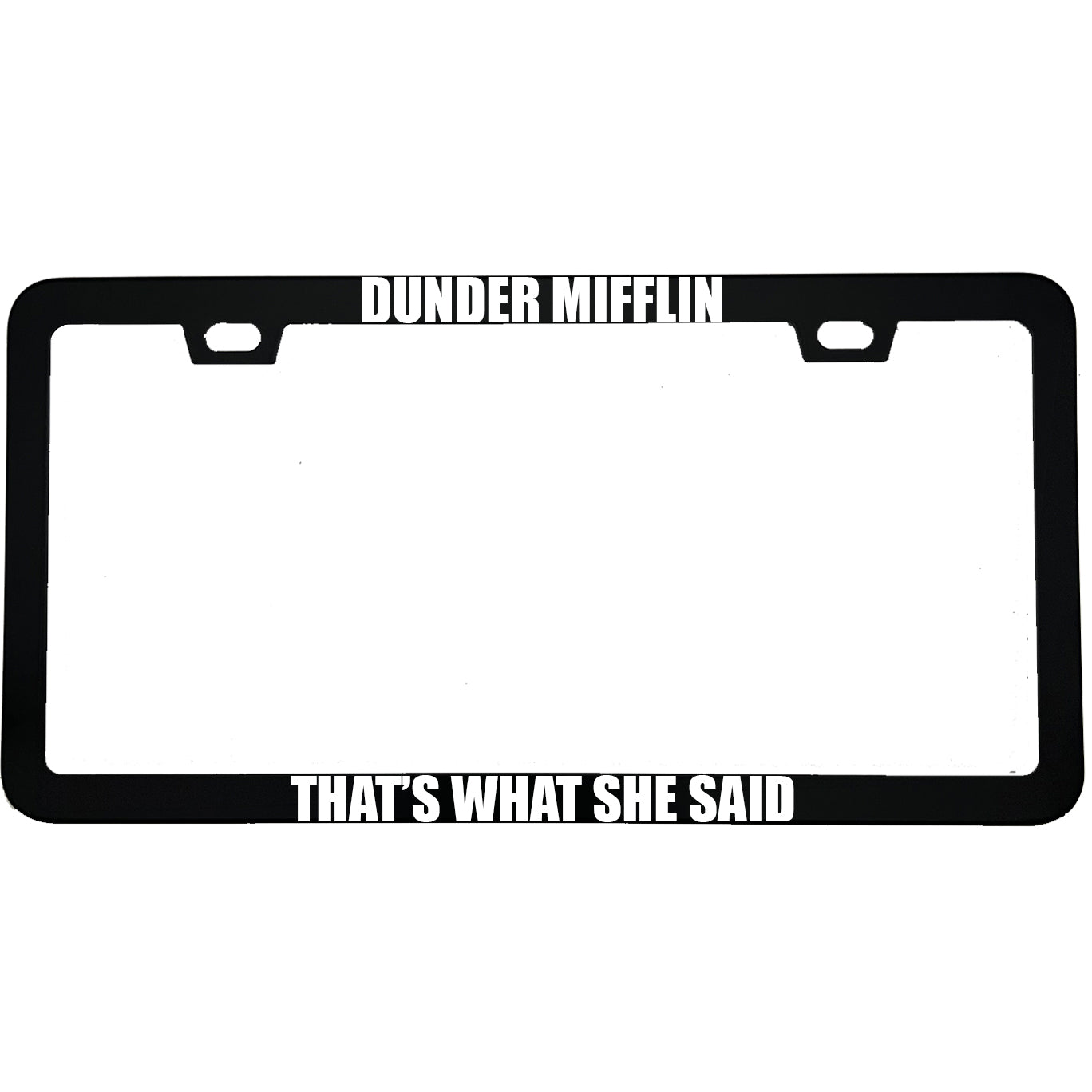 "Dunder Mifflin That's What She Said" funny aluminum license plate frame β front view