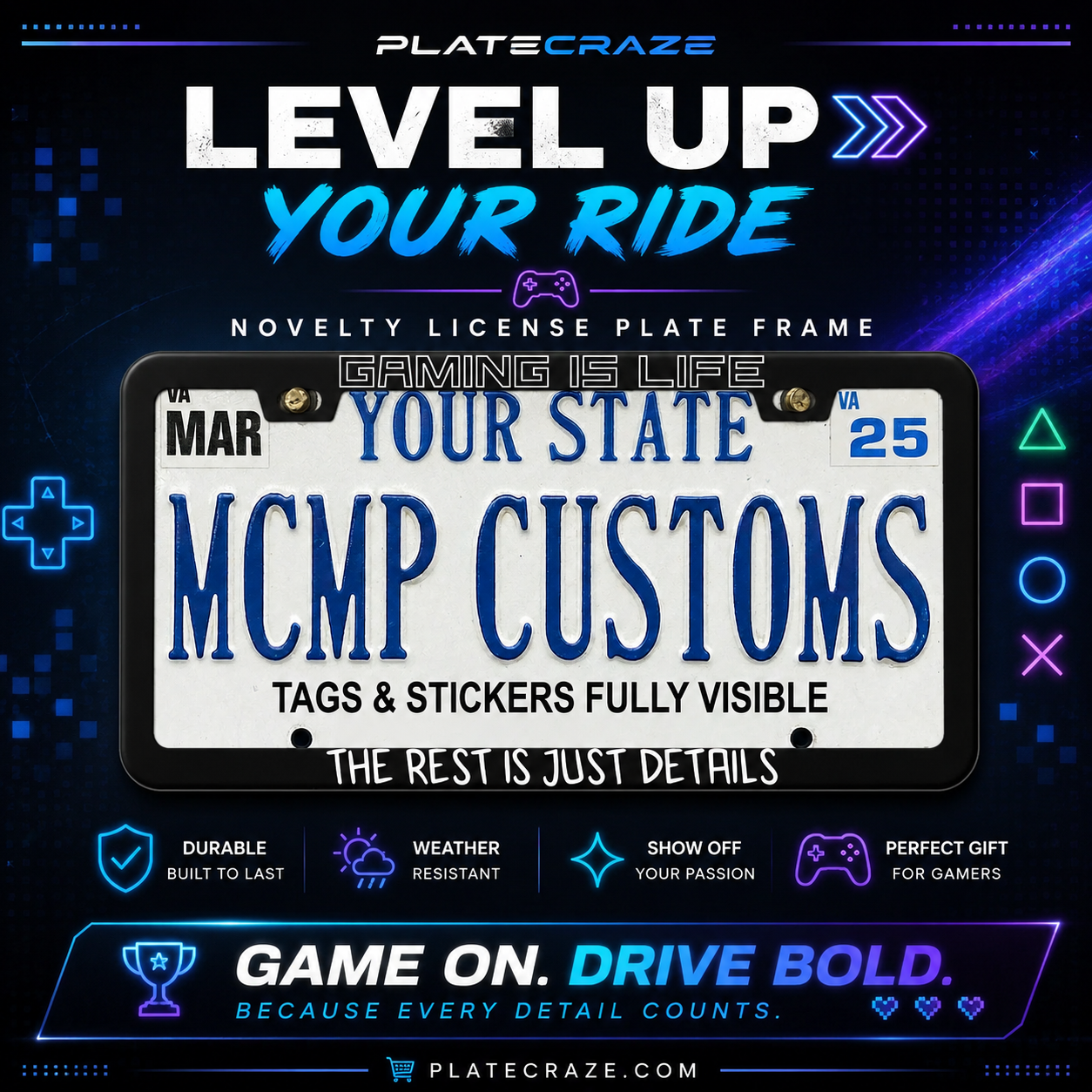 Gaming Is Life The Rest Is Just Details Aluminum License Plate Frame