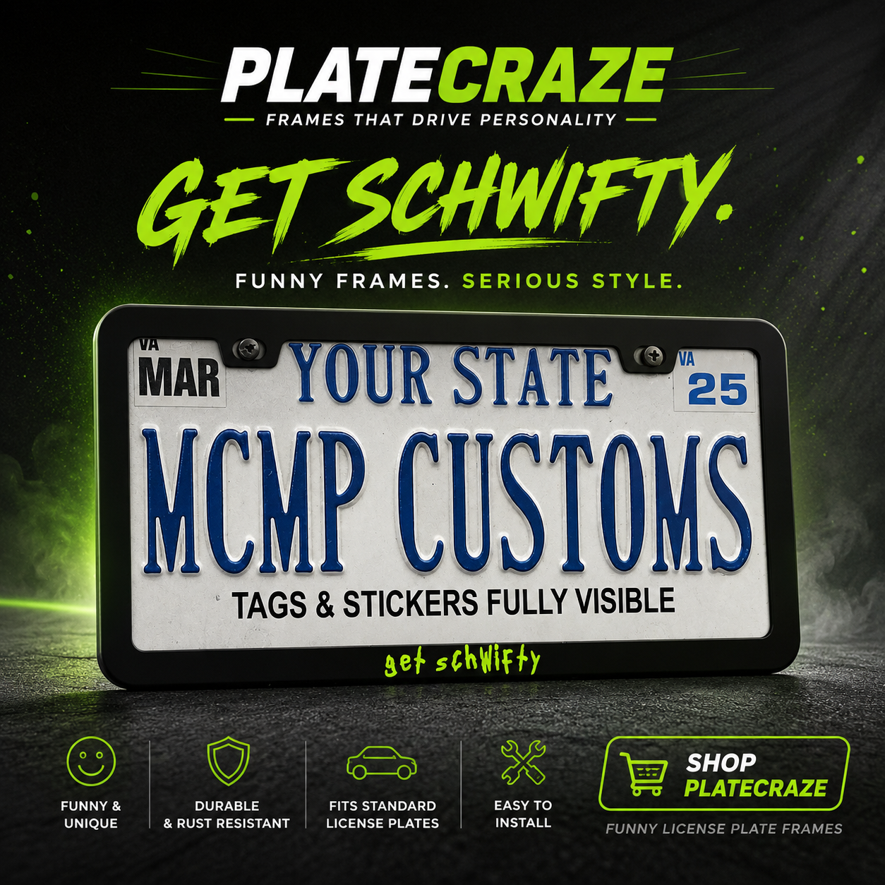 Get Schwifty Rick and Morty Aluminum License Plate Frame