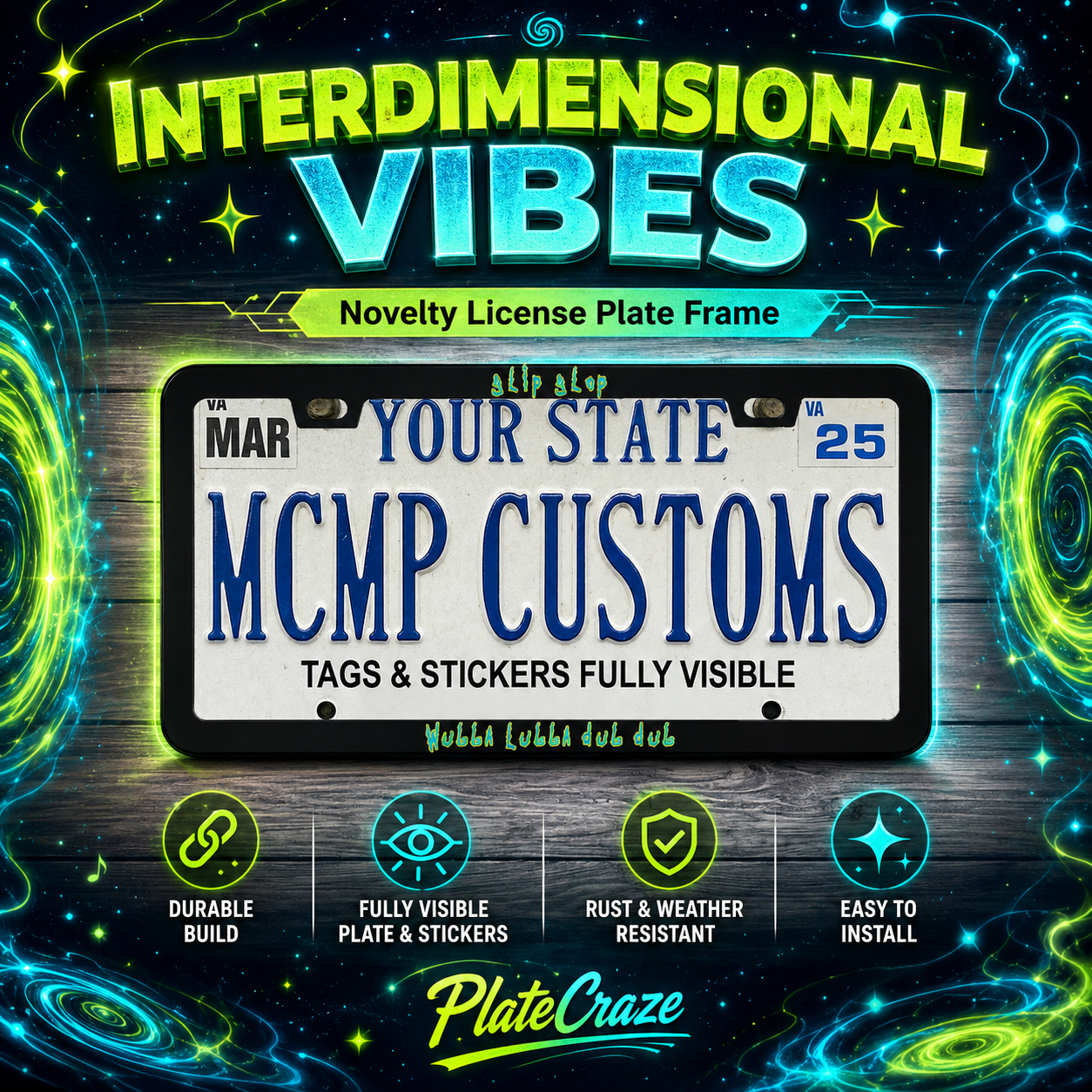 Glip Glop Wubba Lubba Dub Dub Rick and Morty Aluminum License Plate Frame