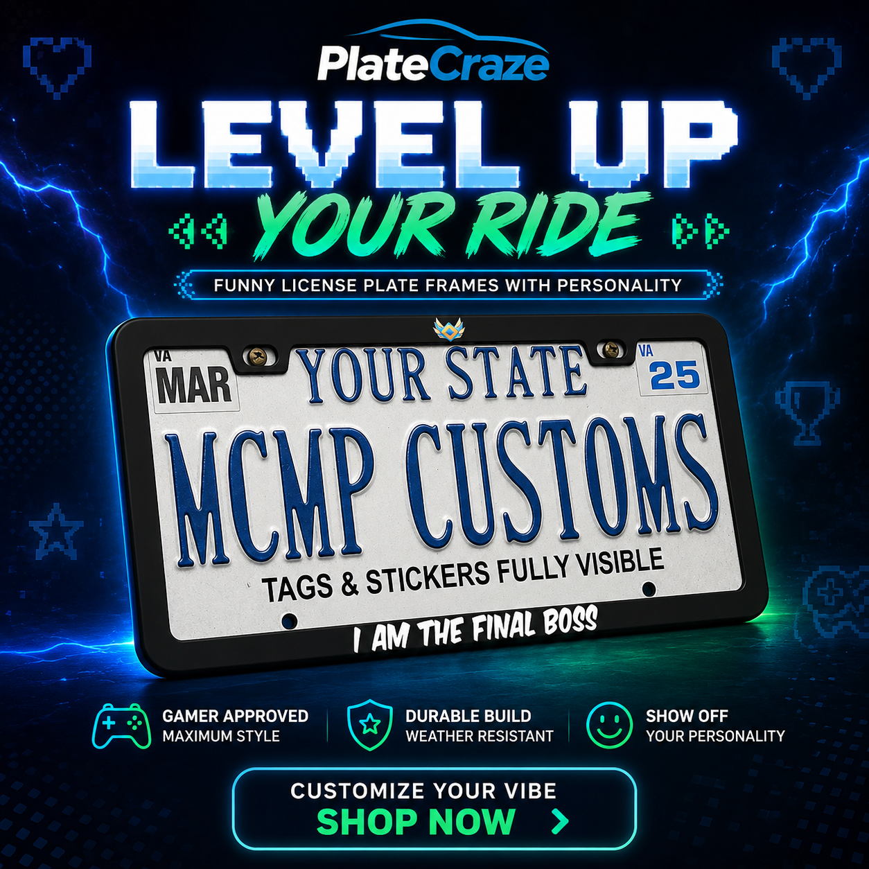 I Am The Final Boss Gaming Aluminum License Plate Frame