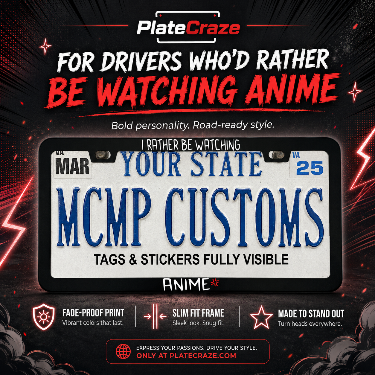 I'd Rather Be Watching Anime Aluminum License Plate Frame