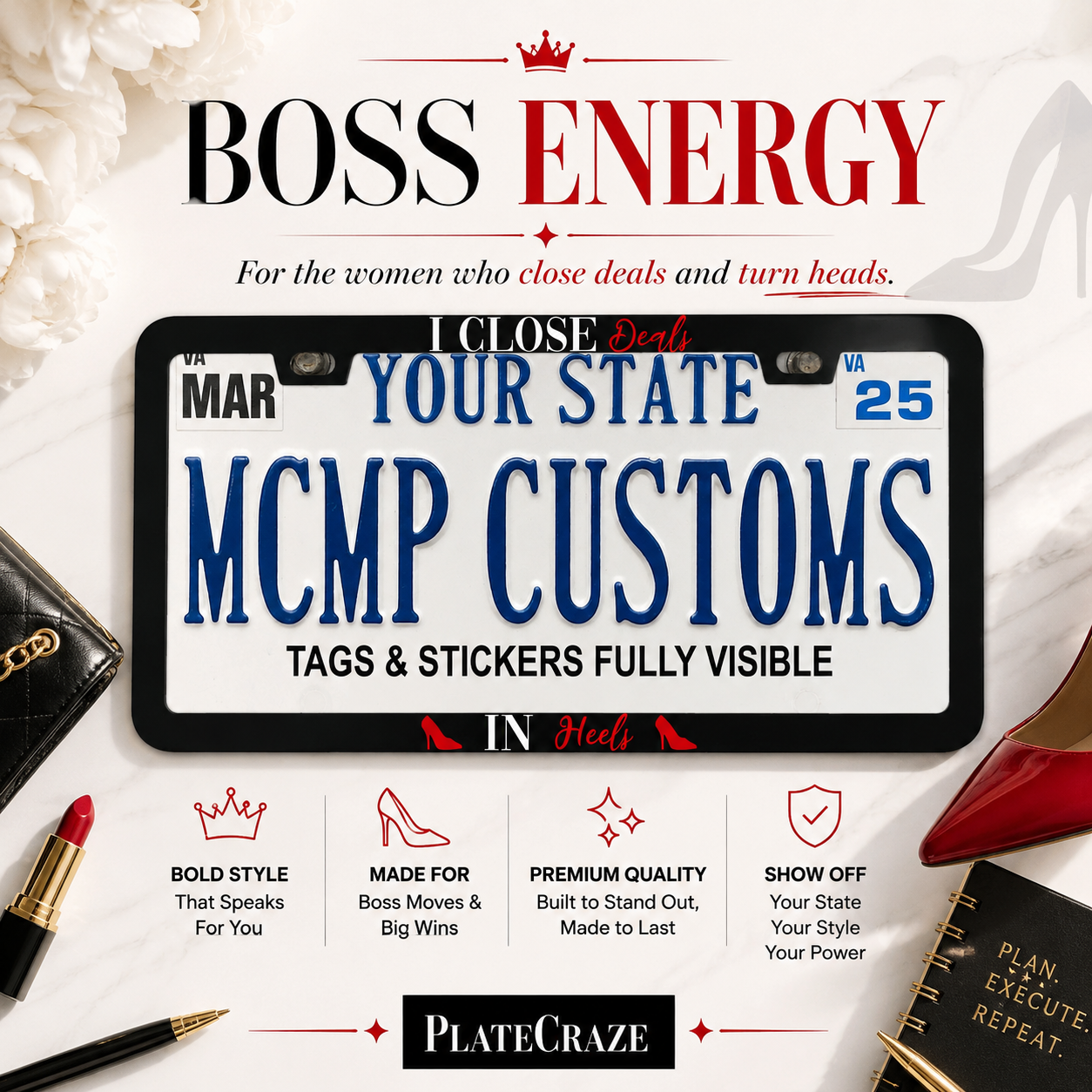 I Close Deals In Heels Realtor Aluminum License Plate Frame