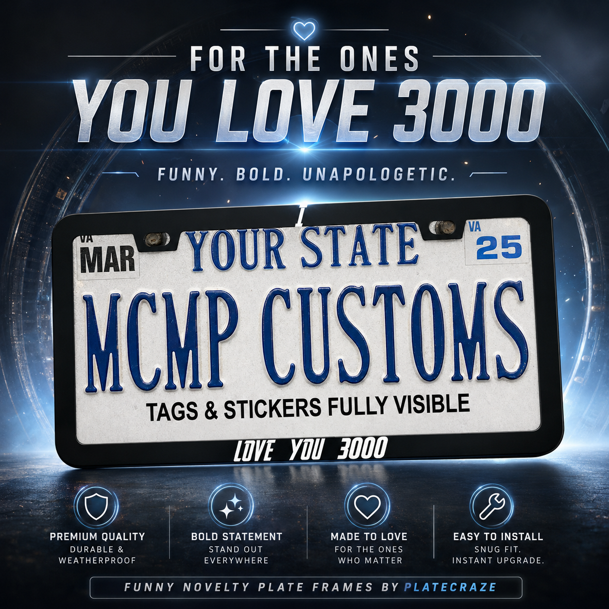 I Love You 3000 Superhero Aluminum License Plate Frame