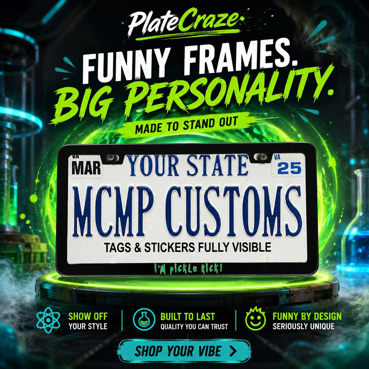 I'm Pickle Rick! Rick and Morty Aluminum License Plate Frame
