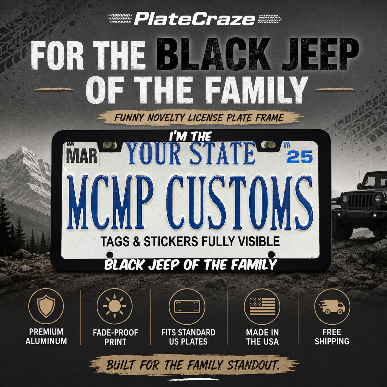 I'm The Black Jeep Of The Family Funny Aluminum License Plate Frame