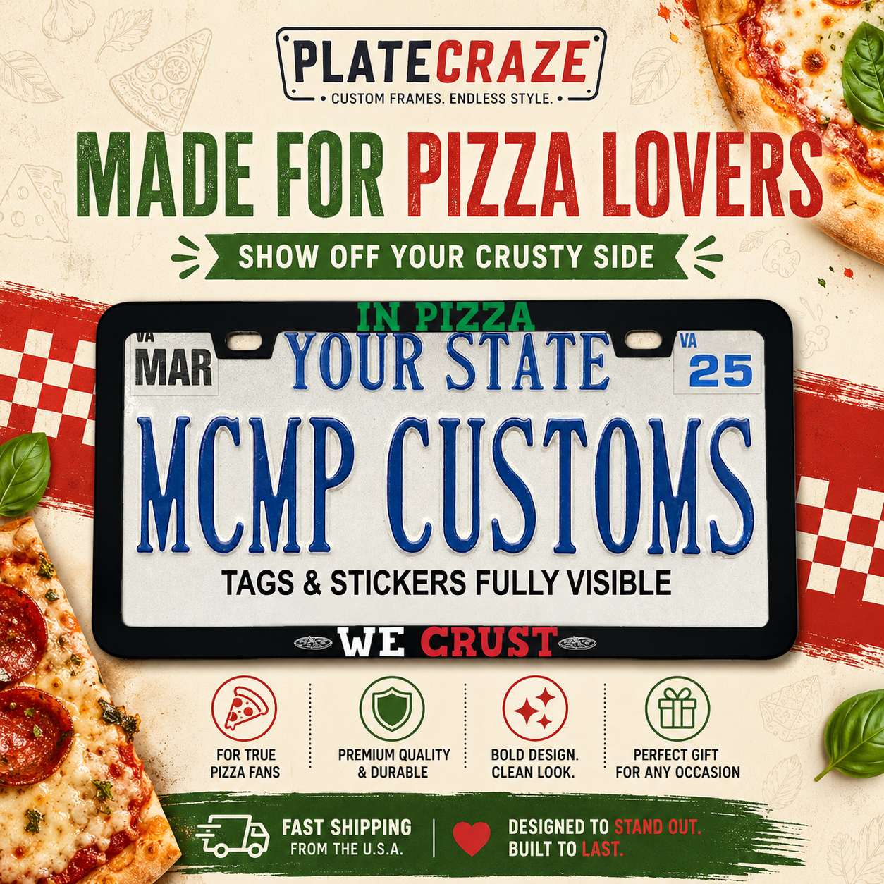 In Pizza We Crust Foodie Aluminum License Plate Frame