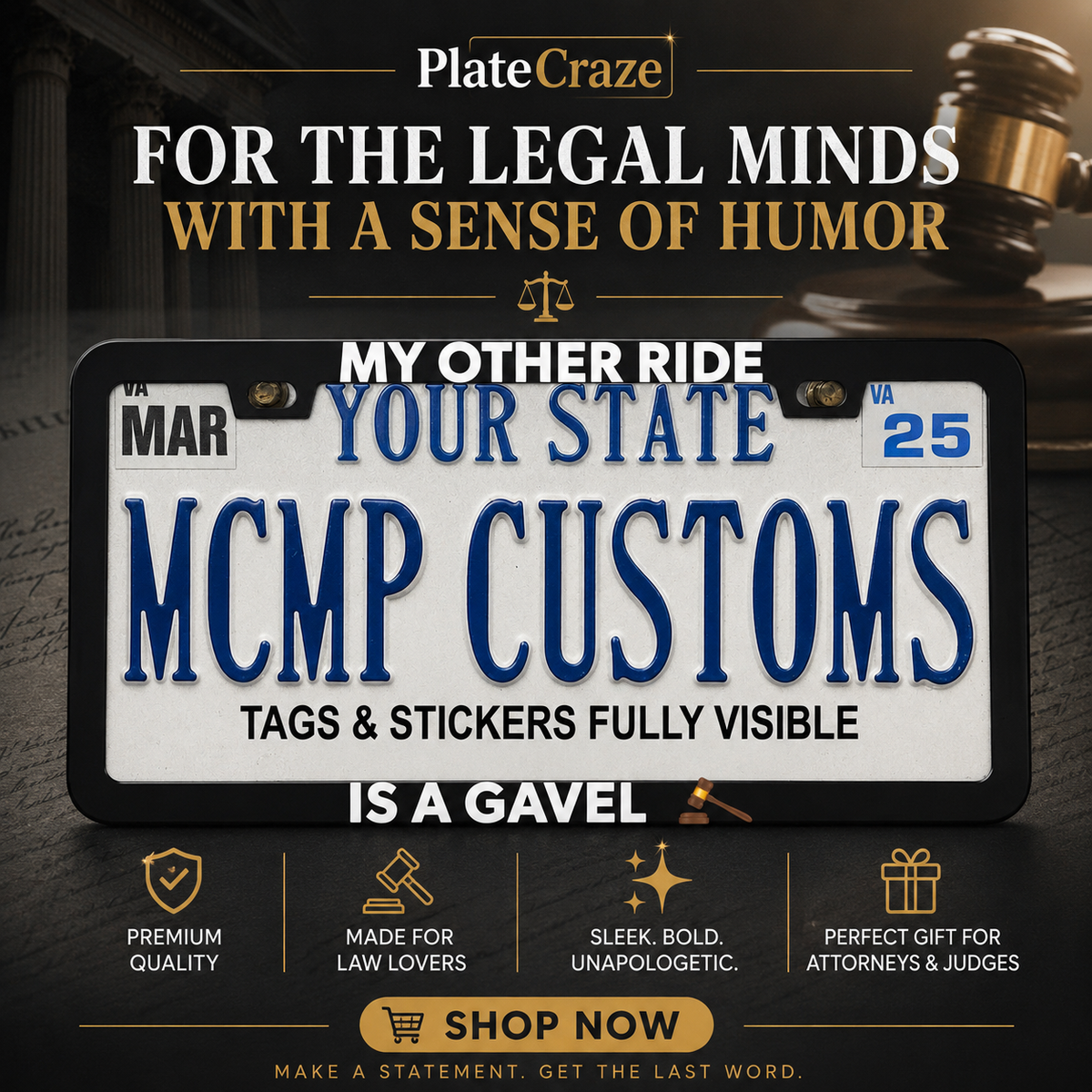 My Other Car Is A Gavel Lawyer Aluminum License Plate Frame