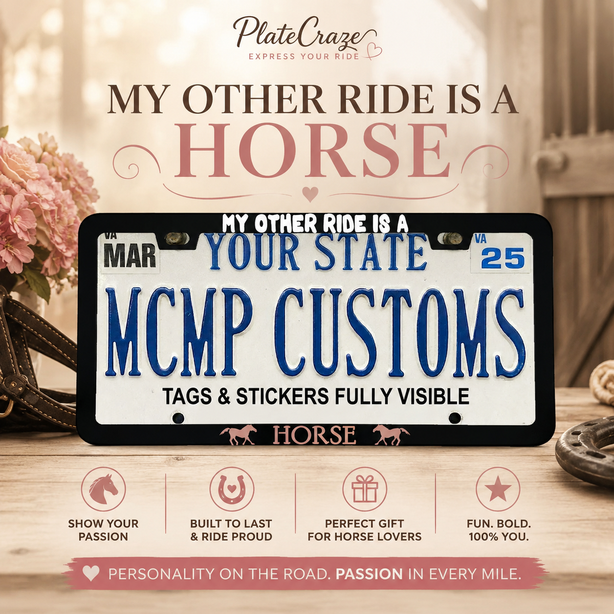 My Other Ride Is A Horse Funny Aluminum License Plate Frame