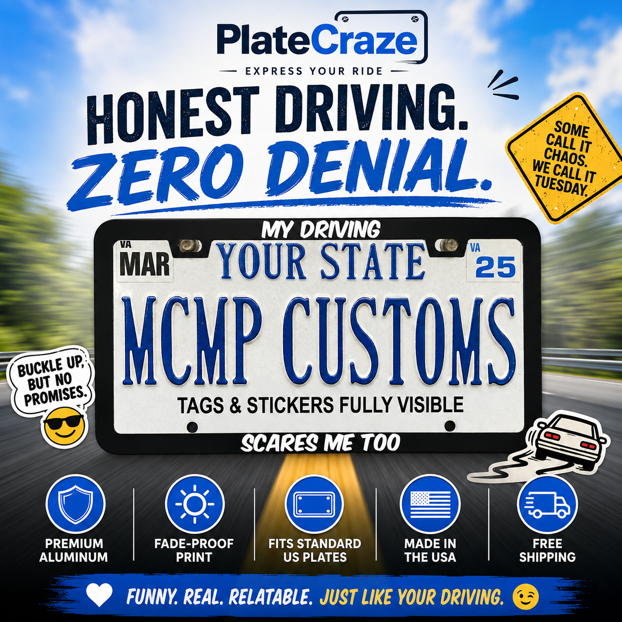My Driving Scares Me Too Funny Aluminum License Plate Frame