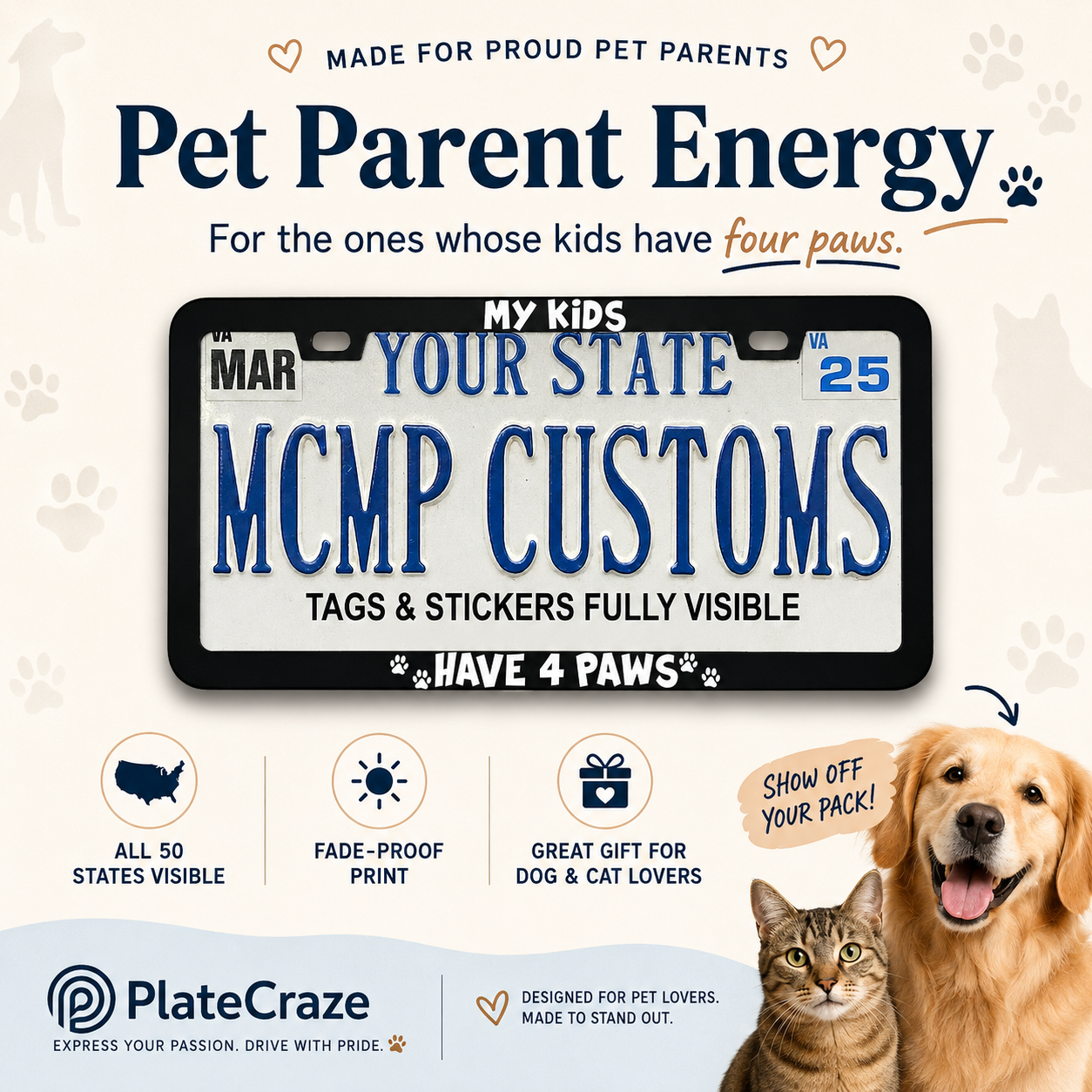 My Kids Have 4 Paws Dog Lover Aluminum License Plate Frame