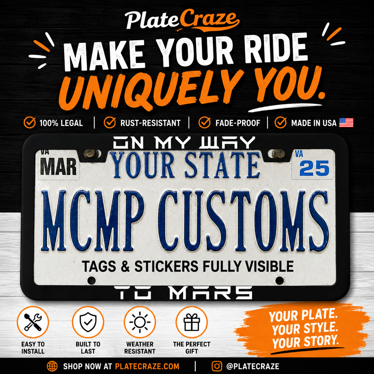 On My Way To Mars Funny Sci-Fi Aluminum License Plate Frame