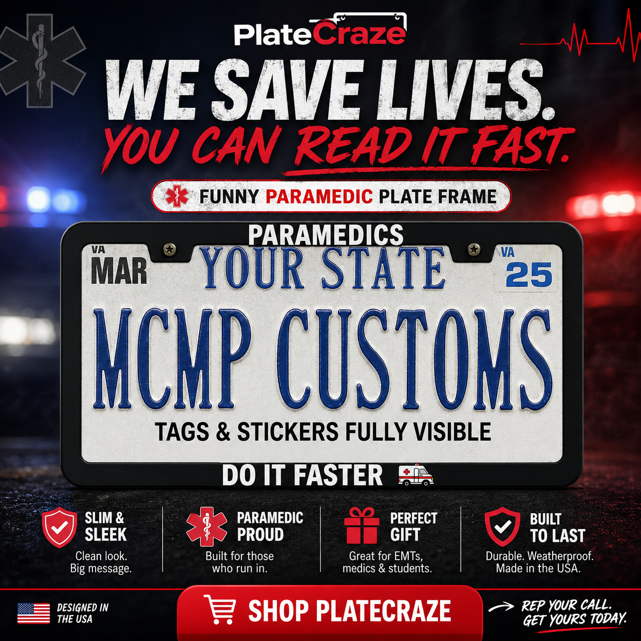 Paramedics Do It Faster Nurse Aluminum License Plate Frame