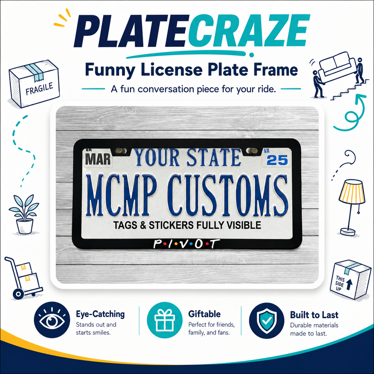 Pivot Friends TV Aluminum License Plate Frame