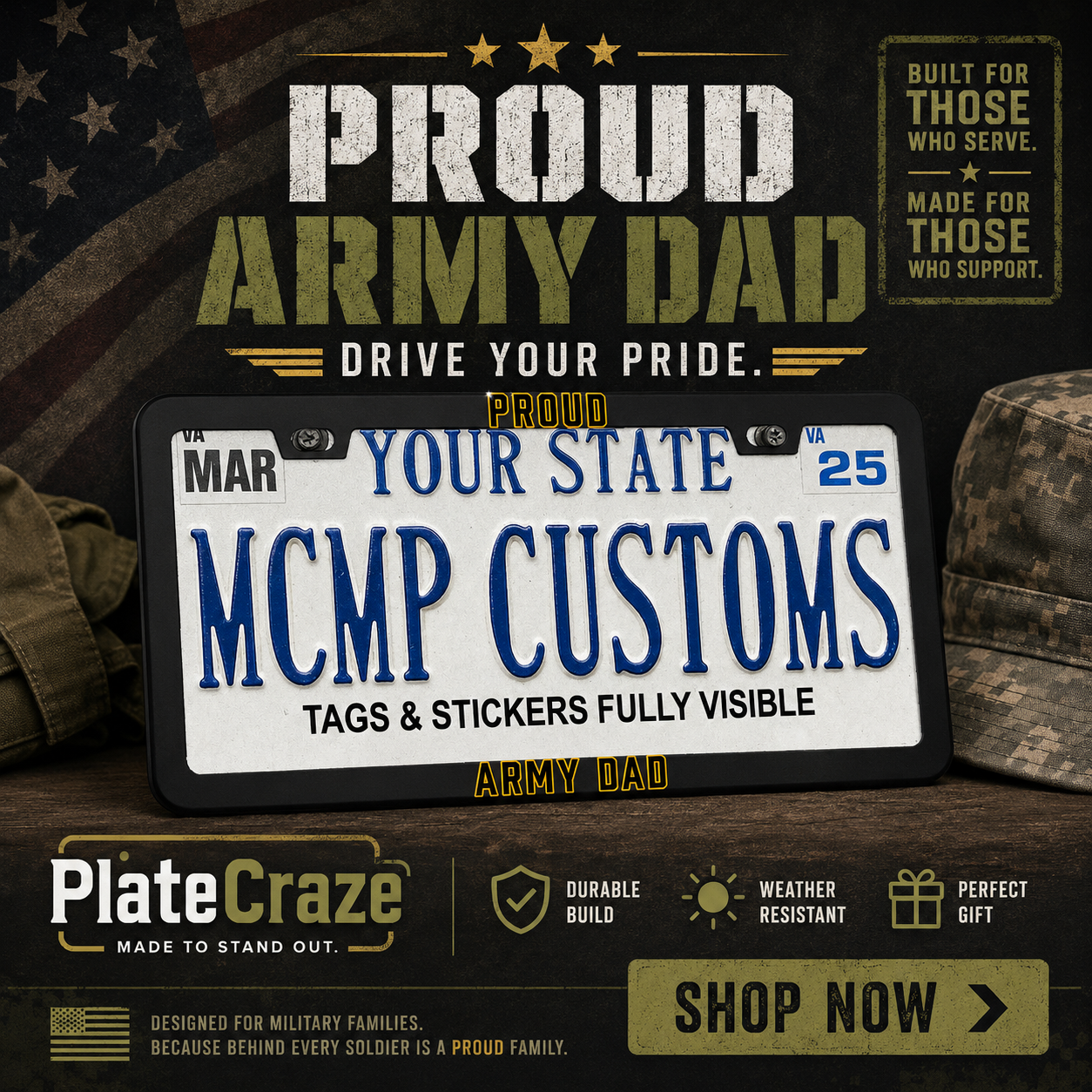 Proud Army Dad Military Aluminum License Plate Frame