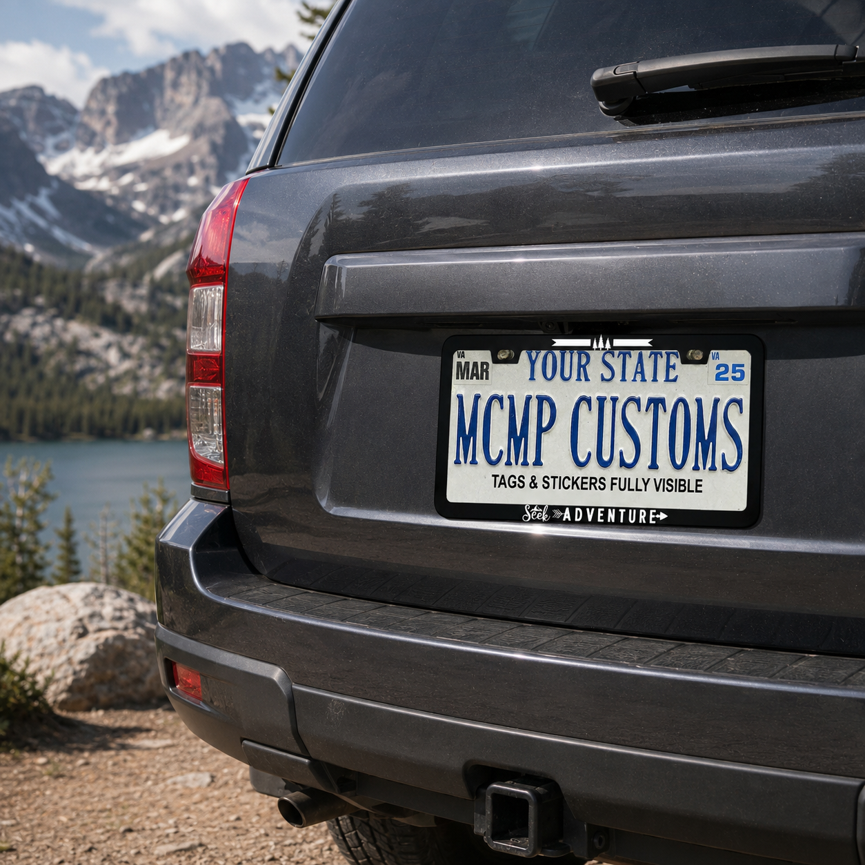 Seek Adventure license plate frame lifestyle photo