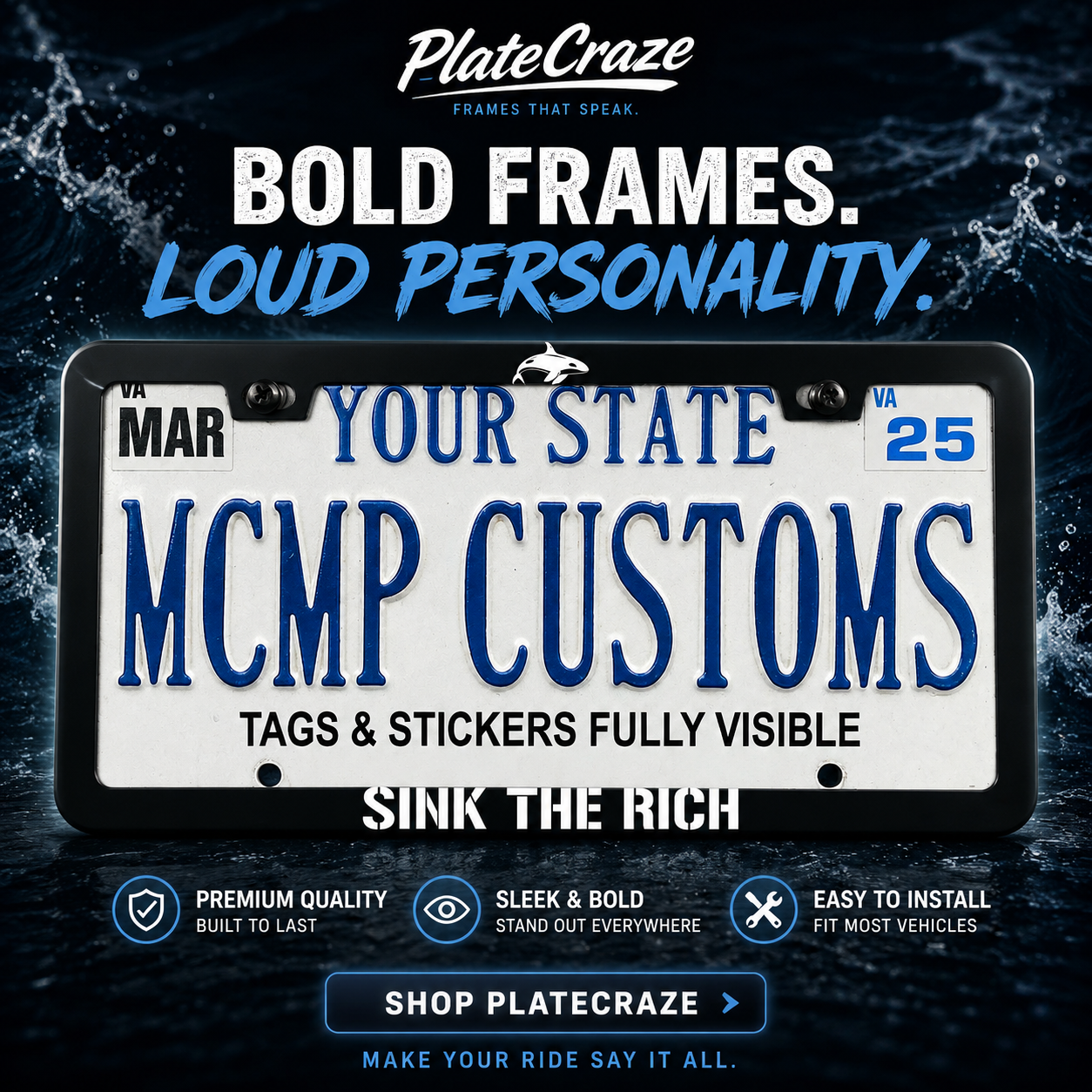 Sink The Rich Funny Aluminum License Plate Frame