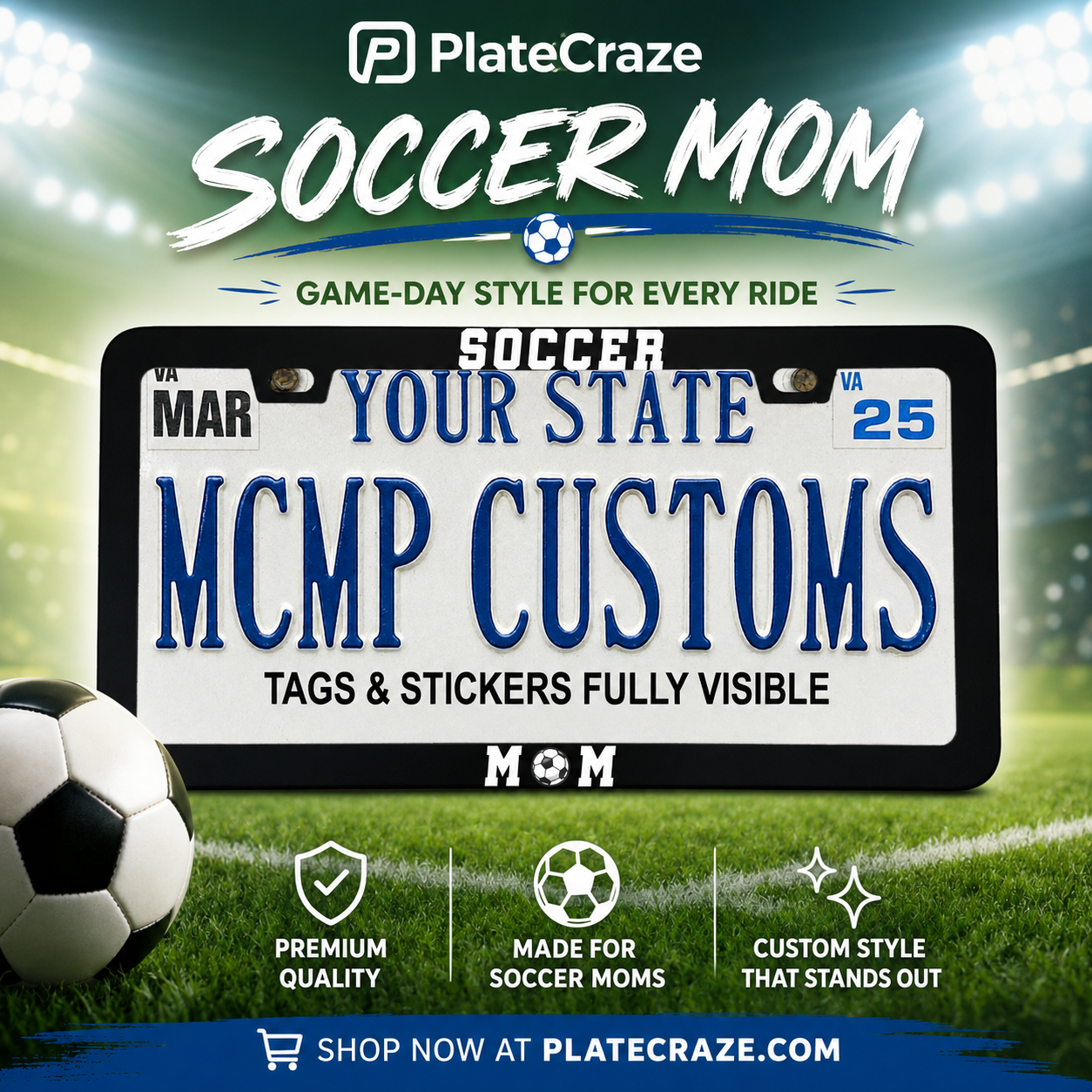 Soccer Mom Sports Fan Aluminum License Plate Frame