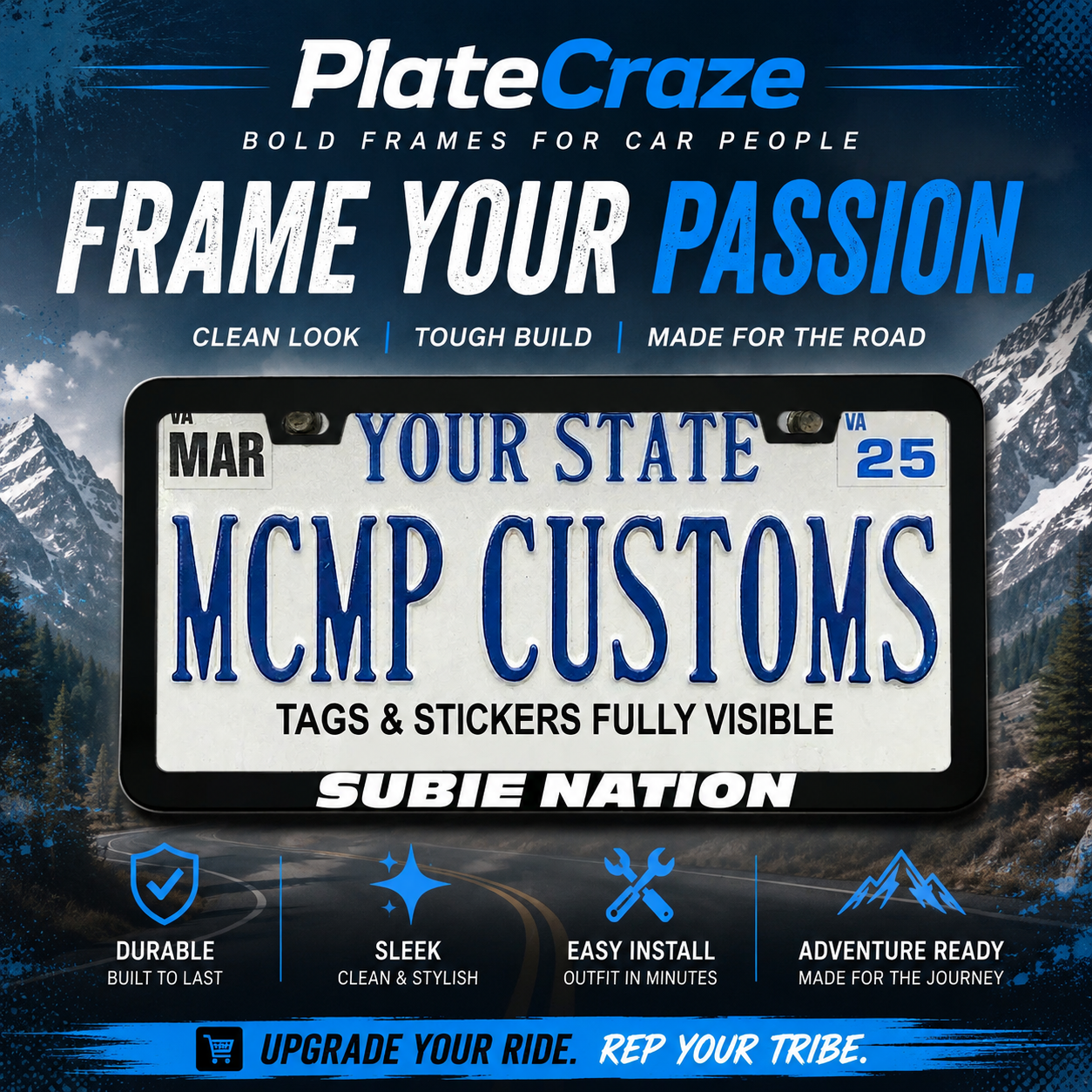 Subie Nation Car Enthusiast Aluminum License Plate Frame