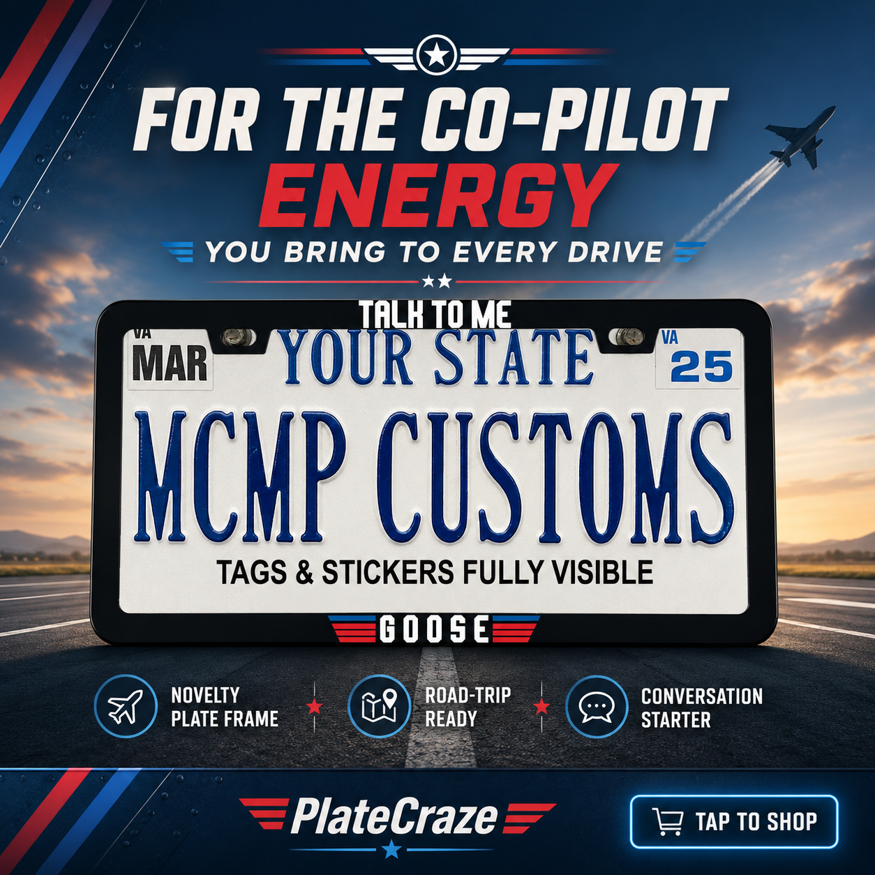 Talk To Me Goose Top Gun Aluminum License Plate Frame