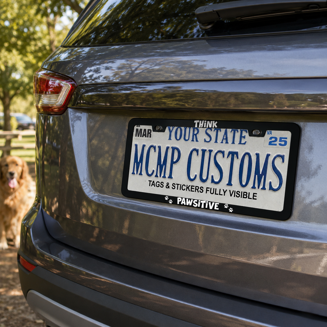 Think Pawsitive Dog Lover Aluminum License Plate Frame