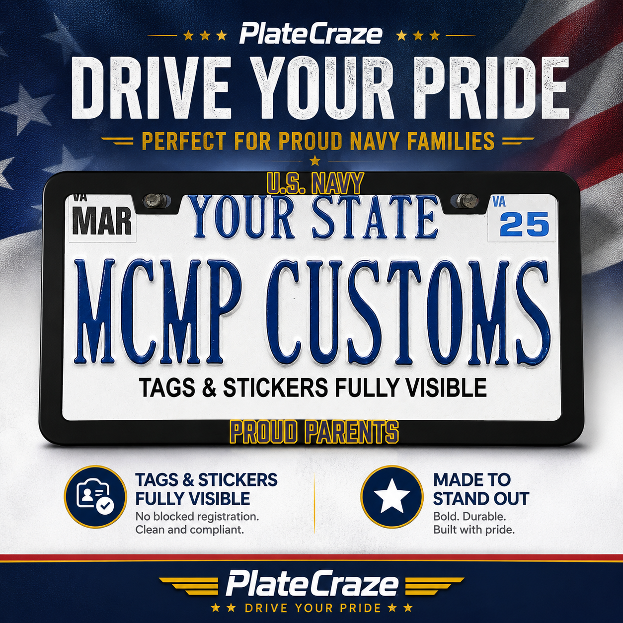 U.S. Navy Proud Parents Military Aluminum License Plate Frame
