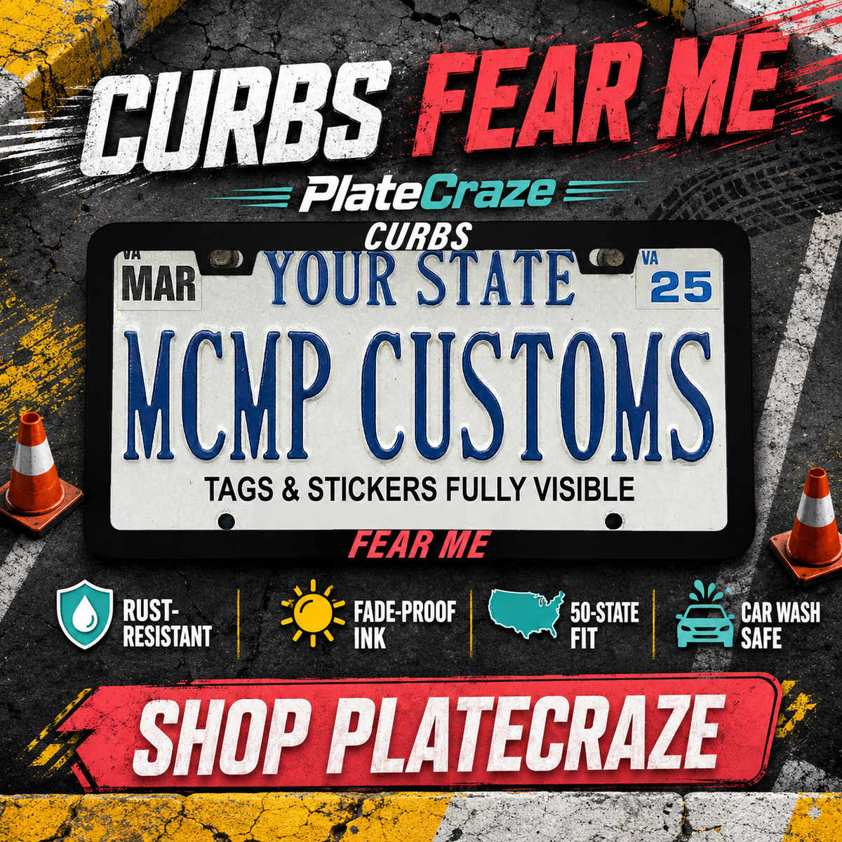 Curbs Fear Me License Plate Frame, Funny Bad Parking Car Frame, New Driver and Accident-Prone Gift