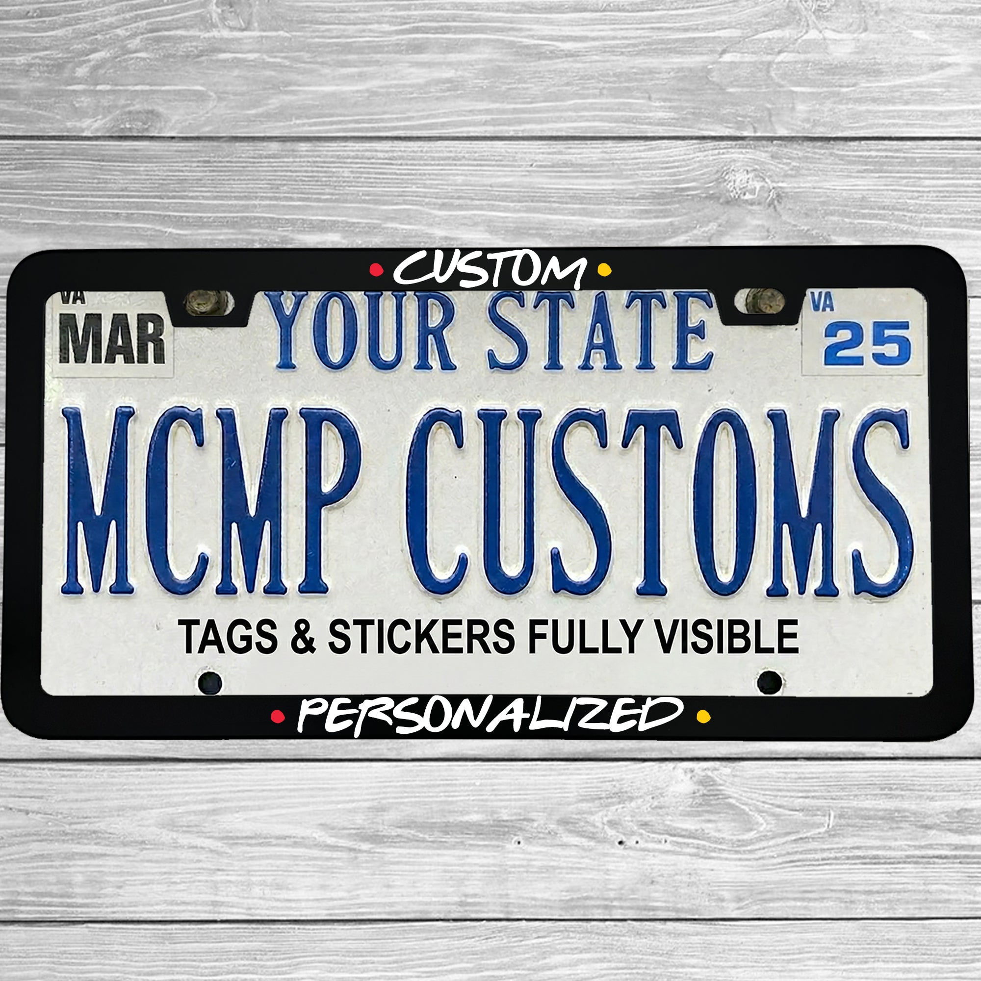 "Personalized / Customized Friends TV Show Style Aluminum Car License Plate" license plate frame shown on vehicle — lifestyle