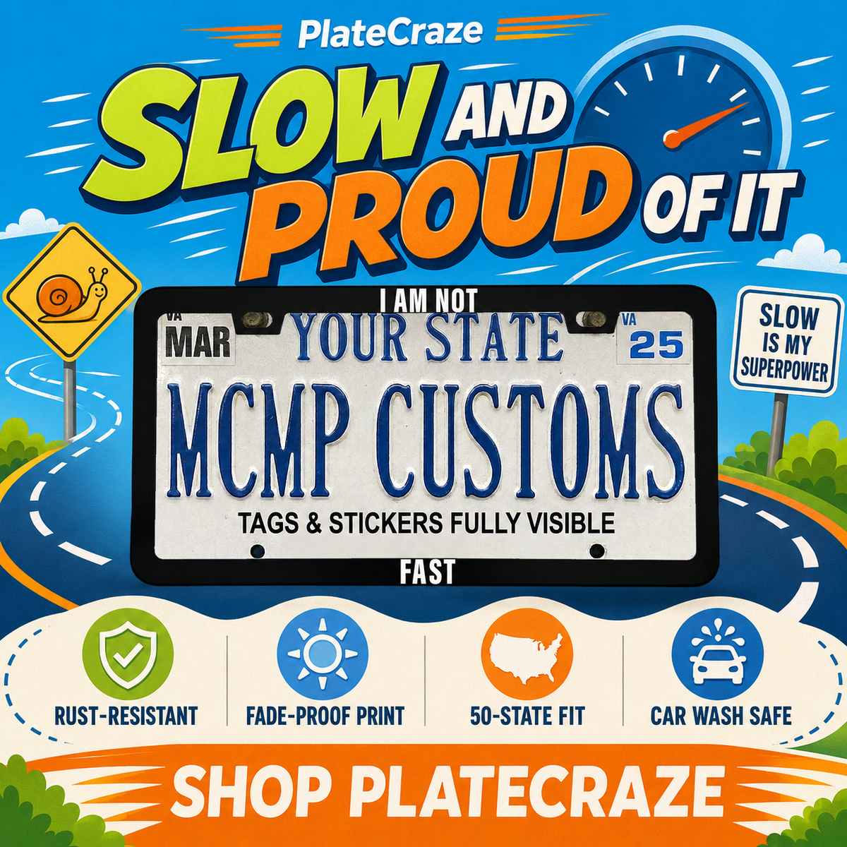 I Am Not Fast License Plate Frame, Funny Slow Driver Car Frame, Cautious Driver Gift