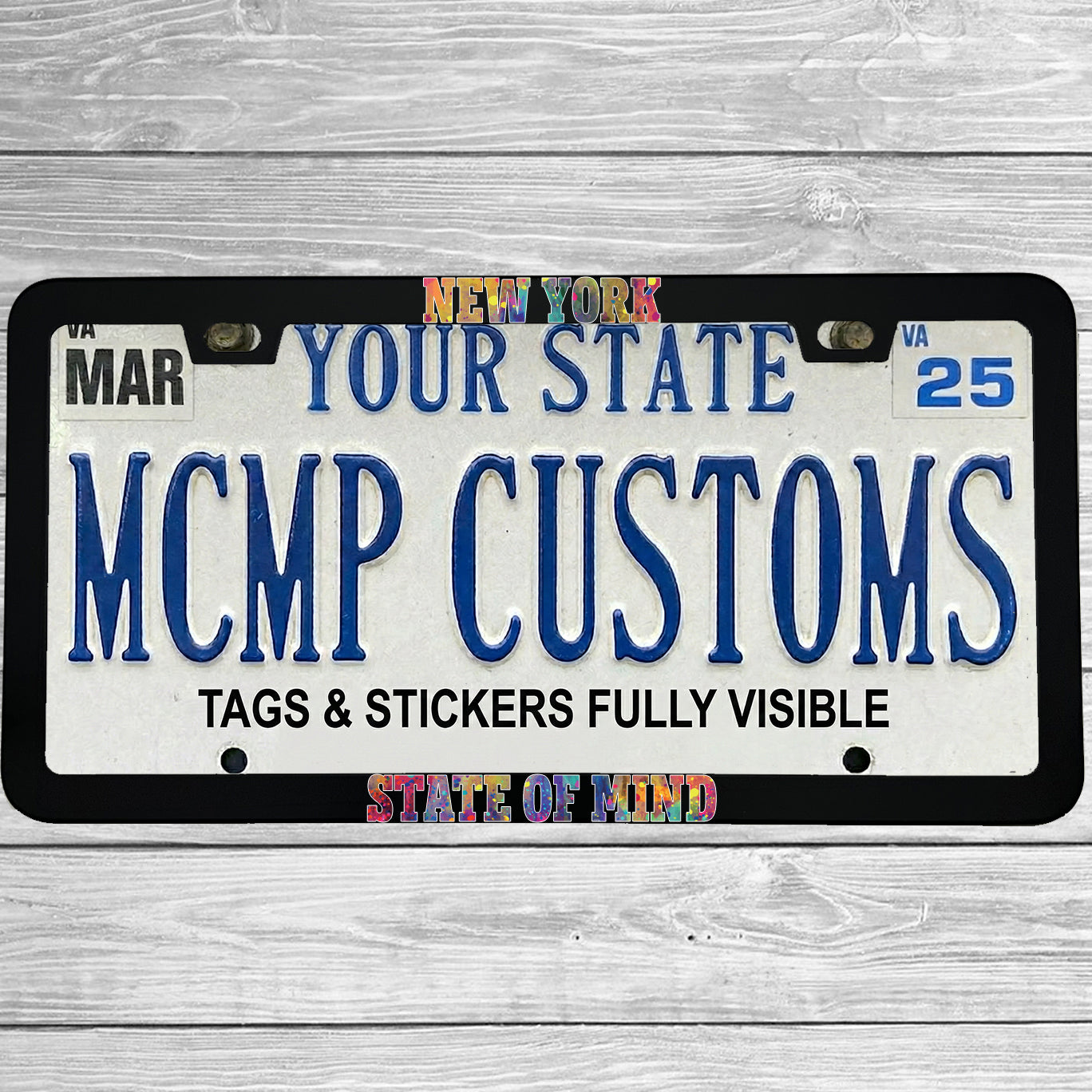 "New York State Of Mind" license plate frame shown on vehicle — lifestyle photo