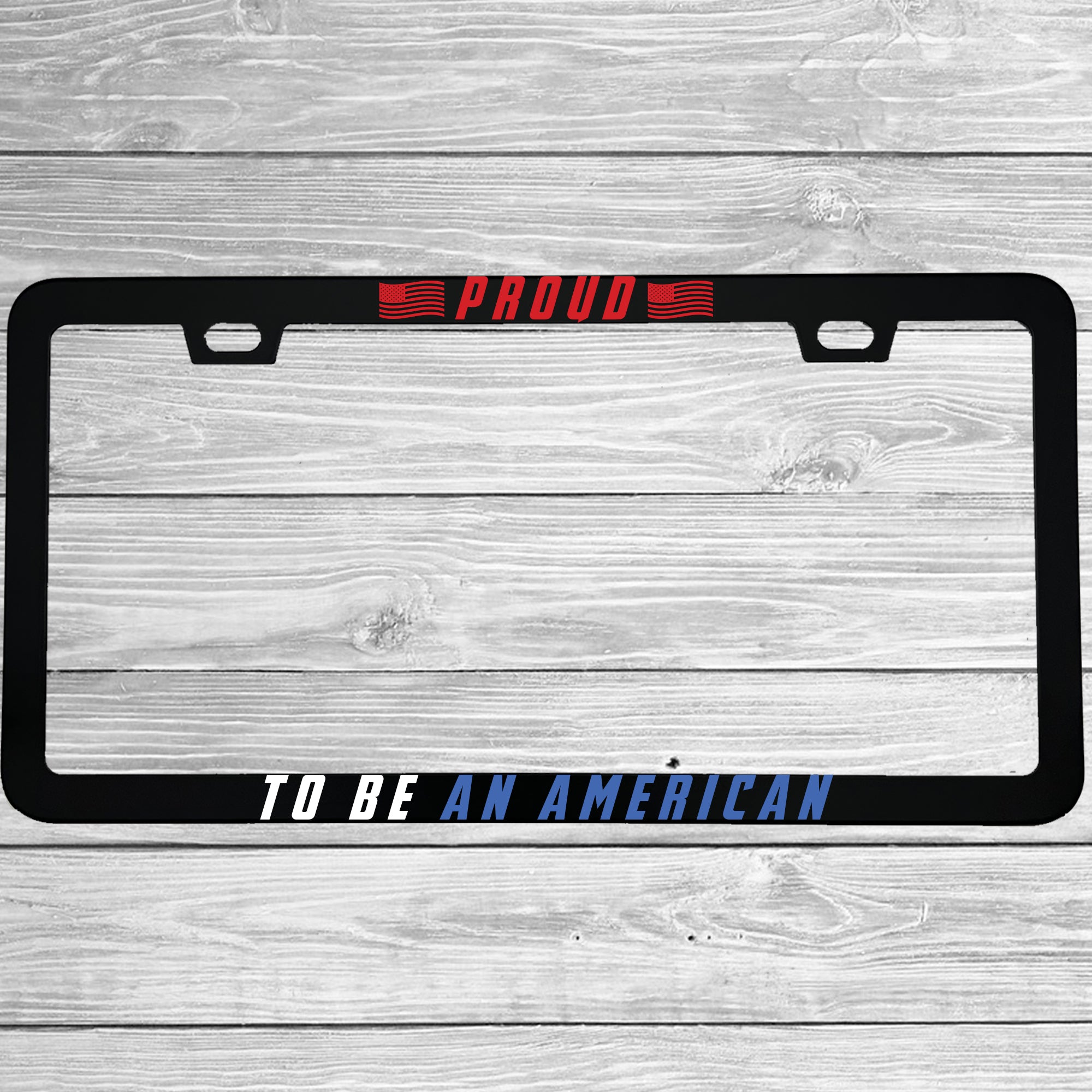 MCMP Customs aluminum license plate frame — features and quality detail infographic