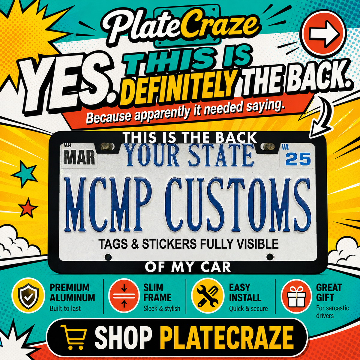 This Is the Back of My Car License Plate Frame, Funny Obvious Statement Car Frame, Sarcastic Driver Gift