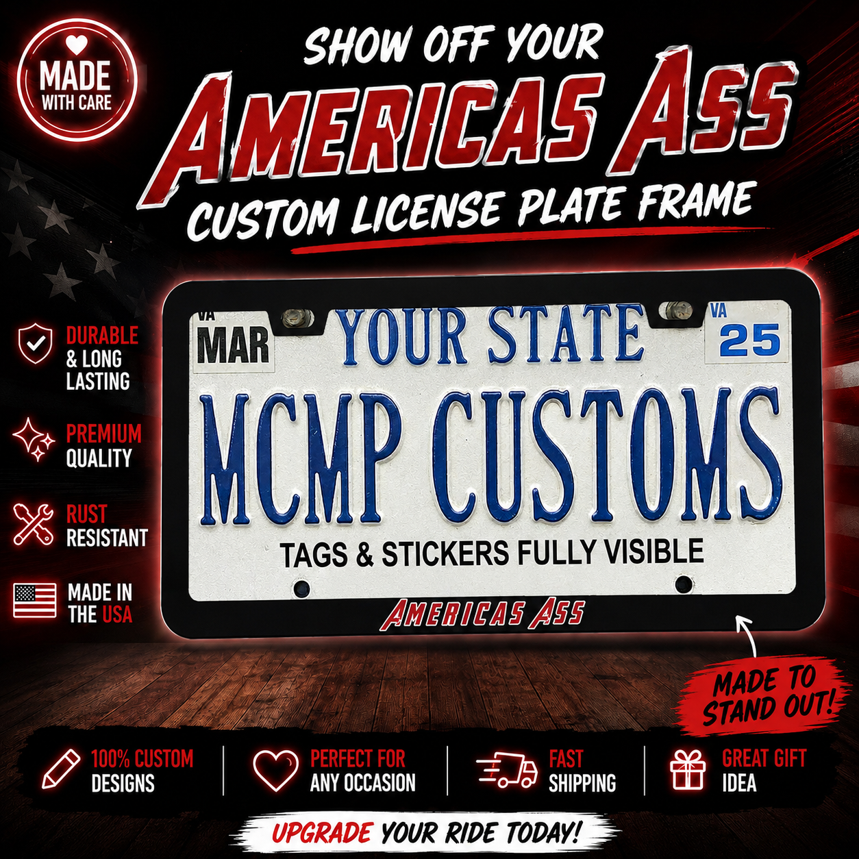 America's Ass Superhero Aluminum License Plate Frame