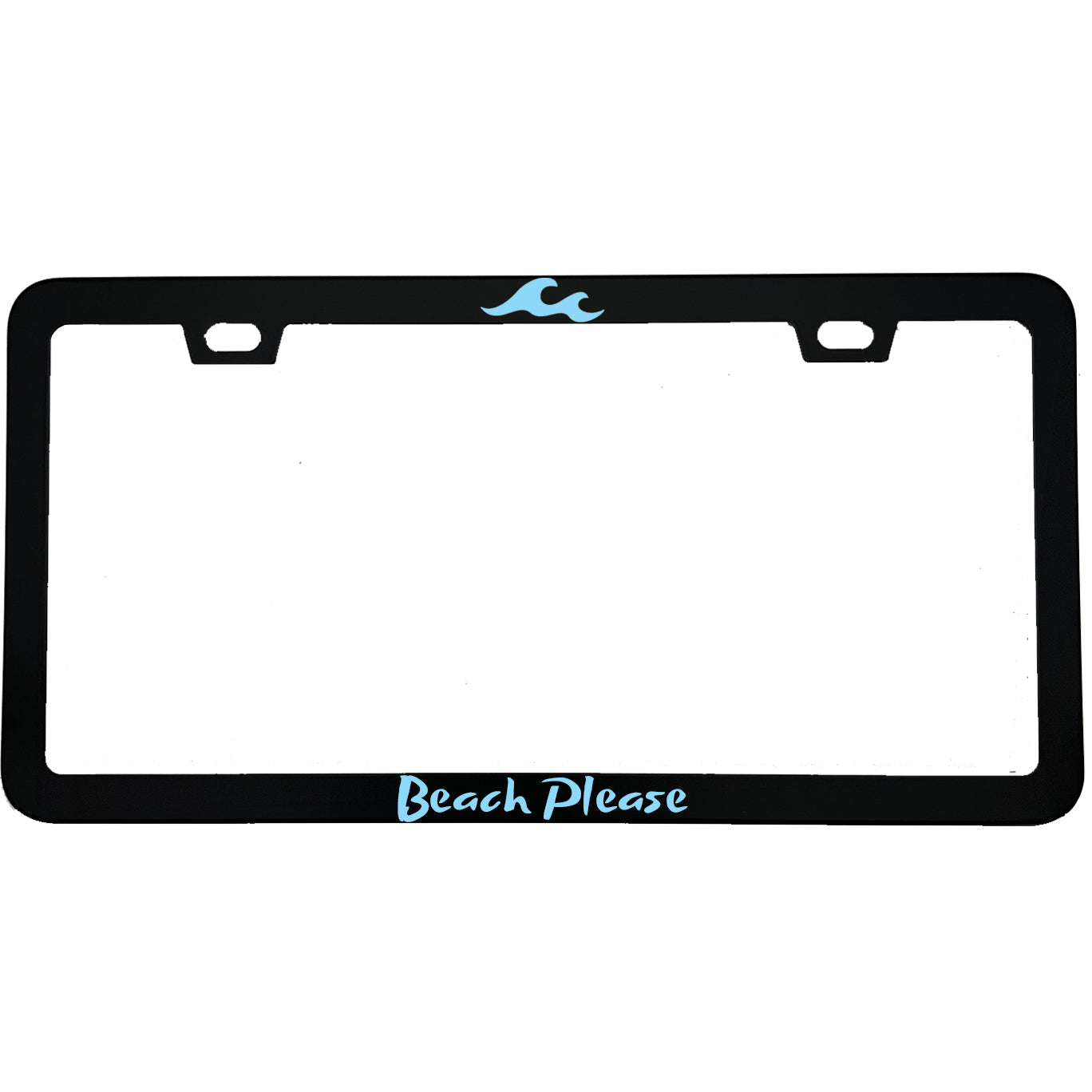 "Beach Please" beach aluminum license plate frame — front view