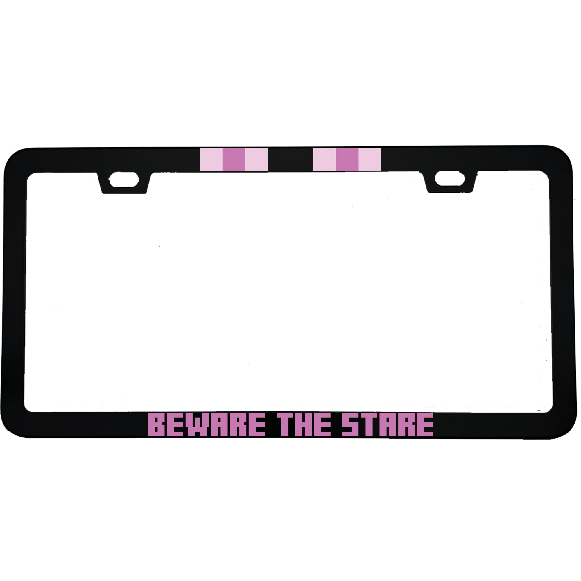"Beware The Stare" halloween aluminum license plate frame — front view