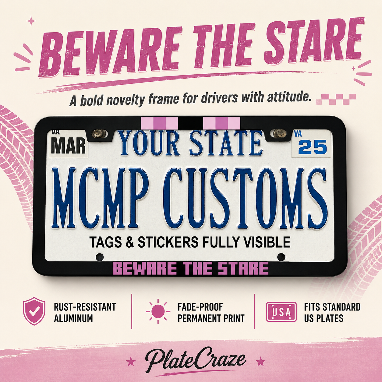 Beware The Stare Halloween Aluminum License Plate Frame