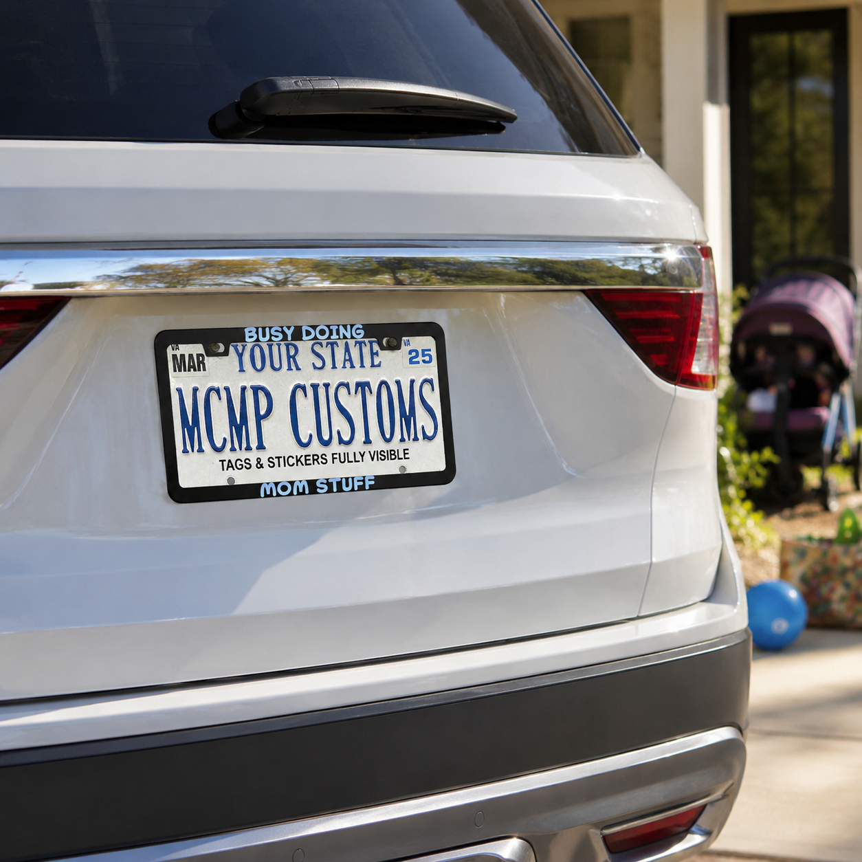 Busy Doing Mom Stuff Parent Aluminum License Plate Frame