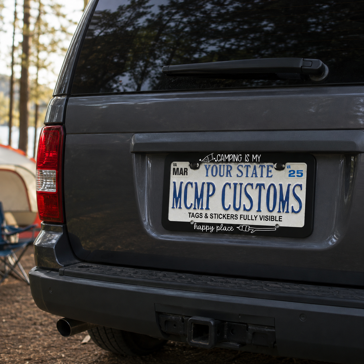 Camping Is My Happy Place Outdoor Adventure Aluminum License Plate Frame
