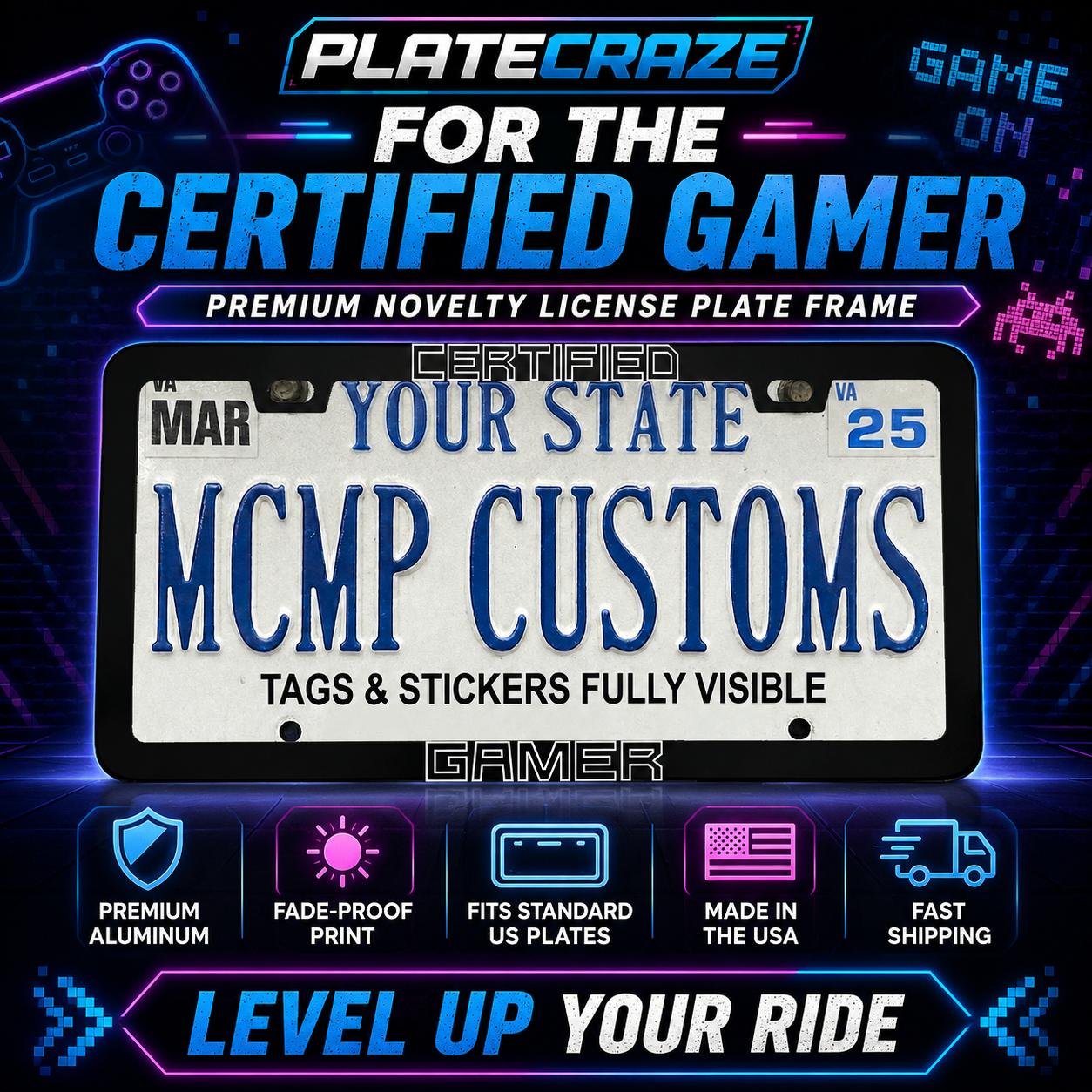 Certified Gamer Gaming Aluminum License Plate Frame