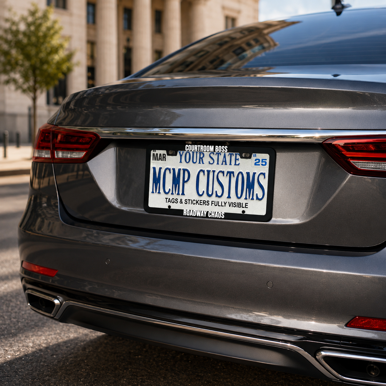 Courtroom Boss Roadway Chaos Lawyer Aluminum License Plate Frame